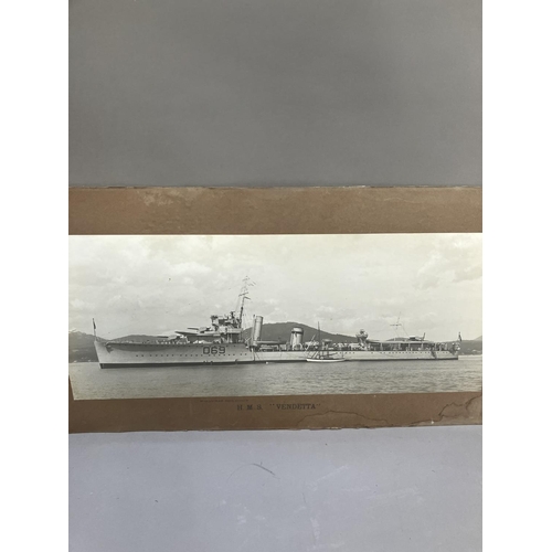 282 - Two large scale mounted photographs of the destroyers, HMS 'VENDETTA' and HMS 'VOYAGER' 69.5cm x 35c... 