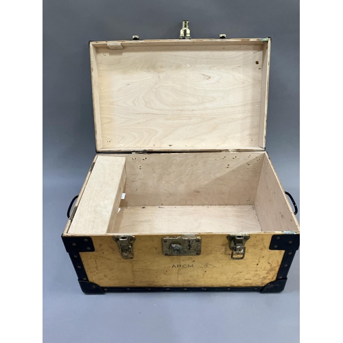 187 - A metal bound Tuck box printed AMC with internal drawer, 51cm x 28cm