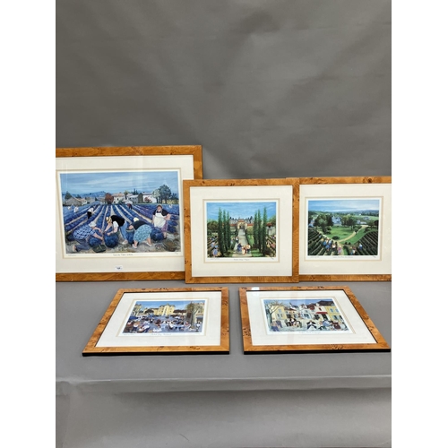 188 - A collection of six prints by Margaret Loxton of France in maple frames