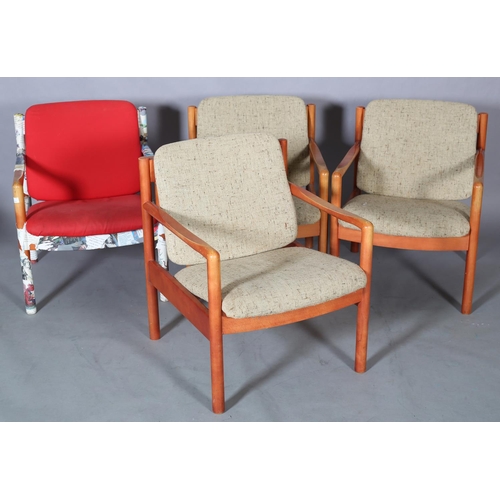 47 - A set of four Ercol '773' armchairs, c1990, upholstered in oatmeal cloth, on rounded legs (one uphol... 