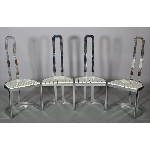 59 - Allmilmo, Germany c1980s, a set of four chrome and white wood high back dining chairs