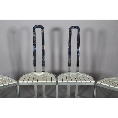 59 - Allmilmo, Germany c1980s, a set of four chrome and white wood high back dining chairs