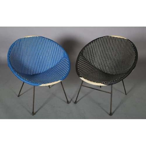 109 - Two of plastic woven tub chairs on metal rod legs