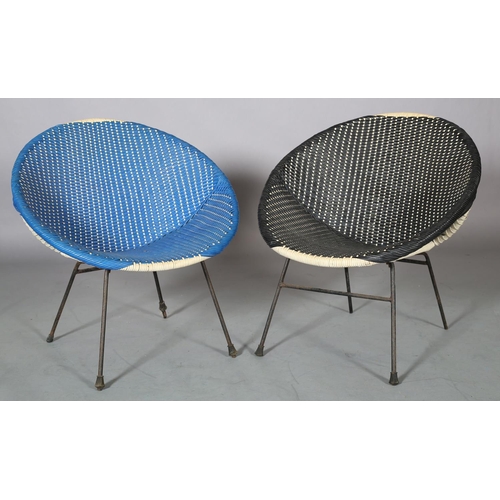 109 - Two of plastic woven tub chairs on metal rod legs