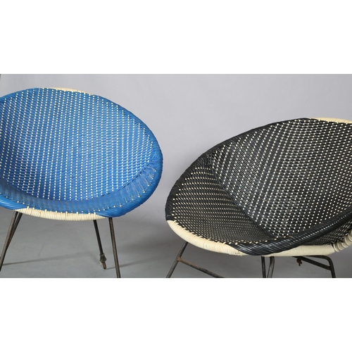 109 - Two of plastic woven tub chairs on metal rod legs