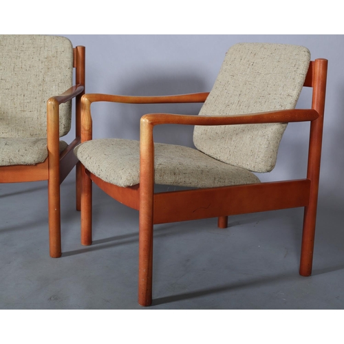 44 - A pair of Ercol '773' armchairs, c1990, upholstered in oatmeal cloth, on rounded legs