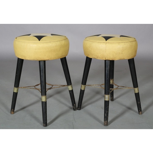 110 - Sherborne, British, A pair of circular stools, early 1960s, upholstered in yellow, black and white l... 