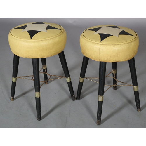 110 - Sherborne, British, A pair of circular stools, early 1960s, upholstered in yellow, black and white l... 