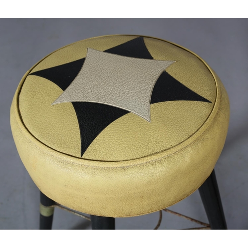 110 - Sherborne, British, A pair of circular stools, early 1960s, upholstered in yellow, black and white l... 