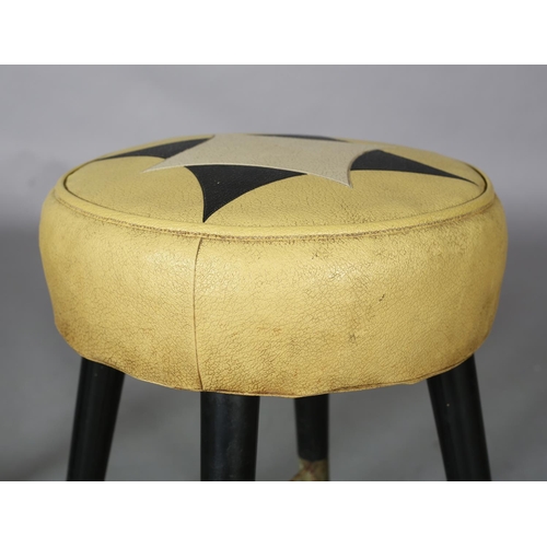 110 - Sherborne, British, A pair of circular stools, early 1960s, upholstered in yellow, black and white l... 