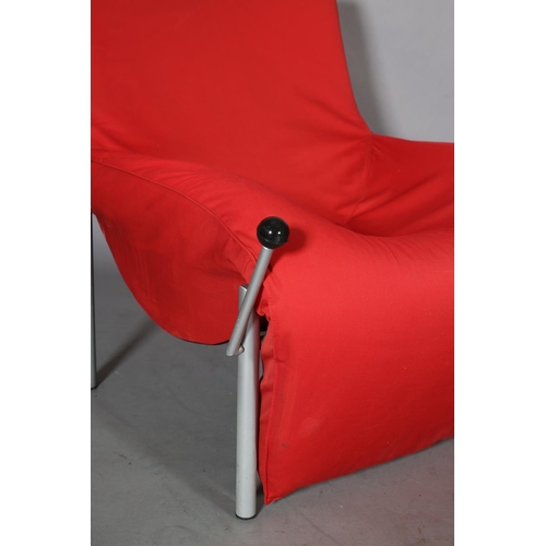 122 - Ikea, Sweden, a pair of Romme reclining chairs, c1980s, upholstered in red fabric, on grey metal fra... 