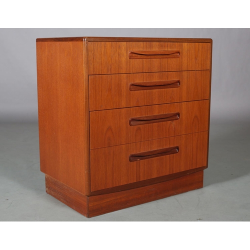 29 - A G Plan Fresco teak chest of four drawers, with curled handles, on inset plinth, 72cm wide x 44cm d... 