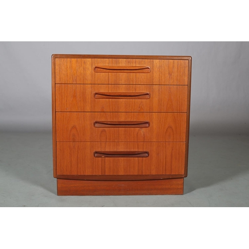 29 - A G Plan Fresco teak chest of four drawers, with curled handles, on inset plinth, 72cm wide x 44cm d... 