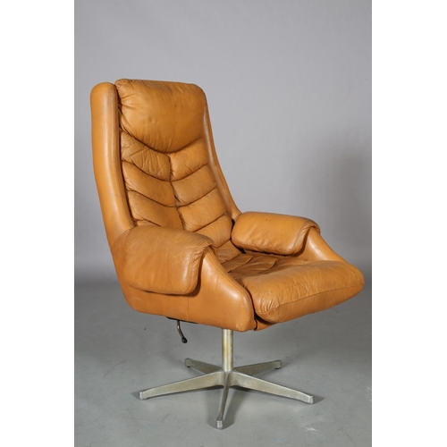 28 - A tan leather upholstered swivel chair, on five spoke base, c1960/70s