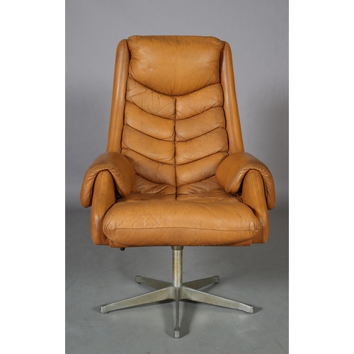 28 - A tan leather upholstered swivel chair, on five spoke base, c1960/70s