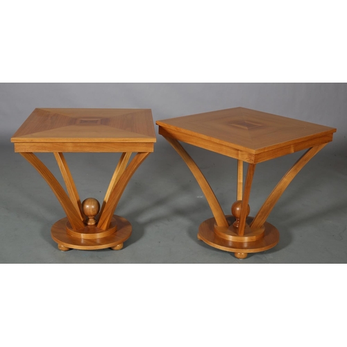 95 - R Griffith Woodwear Ltd, Wychwood Design, a pair of walnut lamp tables, of square outline, quarter v... 