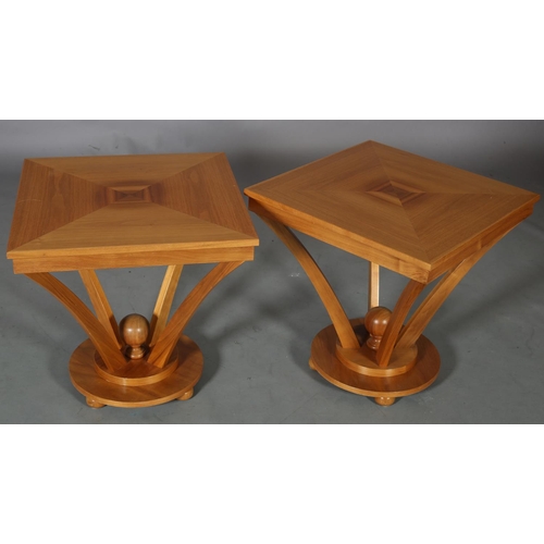 95 - R Griffith Woodwear Ltd, Wychwood Design, a pair of walnut lamp tables, of square outline, quarter v... 