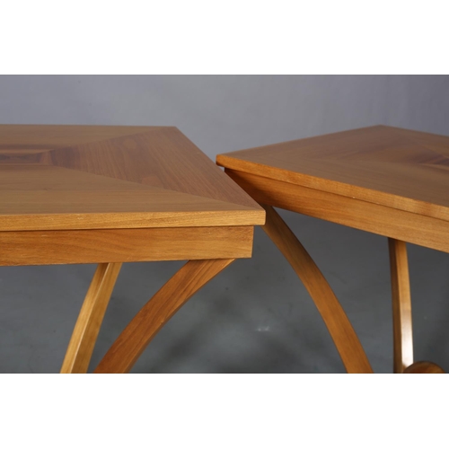 95 - R Griffith Woodwear Ltd, Wychwood Design, a pair of walnut lamp tables, of square outline, quarter v... 