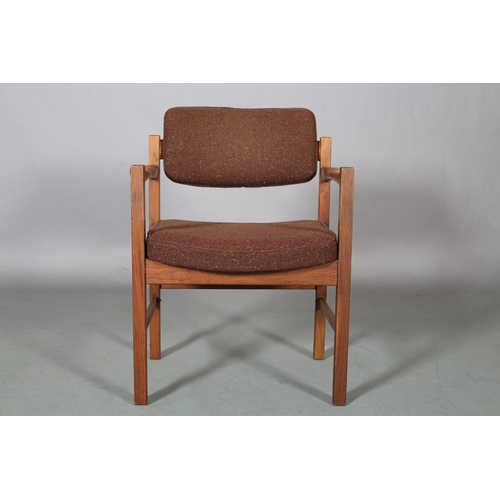 78 - Jens Risom Design Ltd, A set of nine teak armchairs, brown fabric upholstered panel to the back and ... 