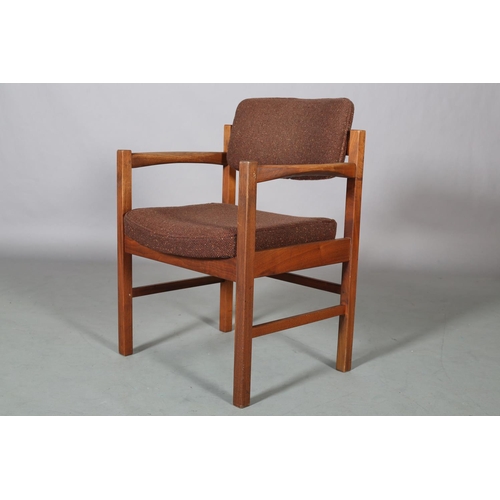 78 - Jens Risom Design Ltd, A set of nine teak armchairs, brown fabric upholstered panel to the back and ... 