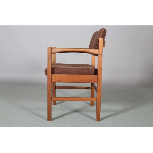 78 - Jens Risom Design Ltd, A set of nine teak armchairs, brown fabric upholstered panel to the back and ... 