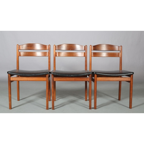 79 - Boltinge Modelfabrik, Denmark, a set of three walnut single chairs with arched top rail, black PVC u... 