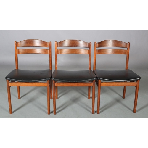 79 - Boltinge Modelfabrik, Denmark, a set of three walnut single chairs with arched top rail, black PVC u... 