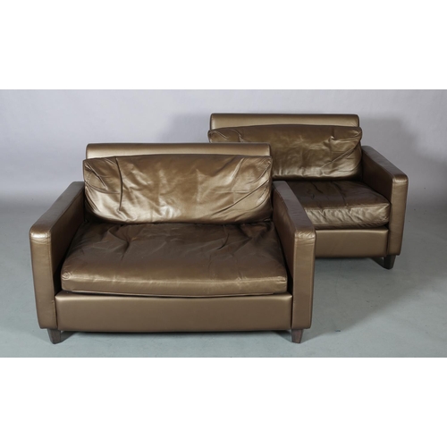 118 - A pair of Habitat brown leather 'Cuddle' chairs, 120cm wide x 86cm deep x 79cm high