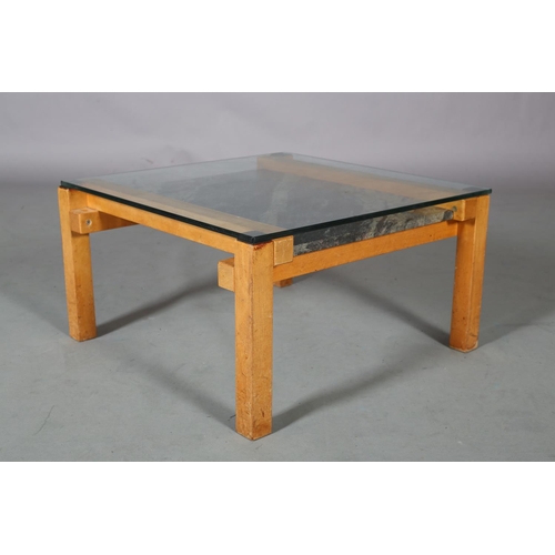 35 - John Makepeace, a marble and glass top coffee table, of square outline, on beech framing, 63.5cm