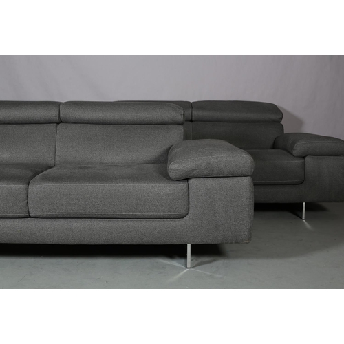 116 - Natuzzi Editions, Italy, a pair of sofas upholstered in pale grey fabric, with adjustable headrest, ... 