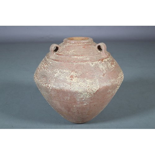 134 - A Spanish Studio terracotta vase with lugs, c1960s, 45cm high