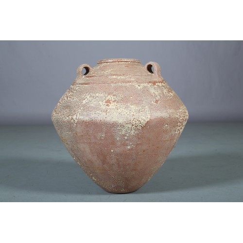 134 - A Spanish Studio terracotta vase with lugs, c1960s, 45cm high