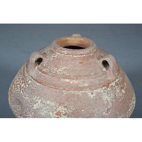 134 - A Spanish Studio terracotta vase with lugs, c1960s, 45cm high