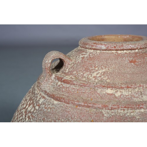 134 - A Spanish Studio terracotta vase with lugs, c1960s, 45cm high