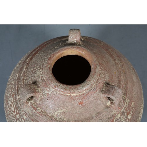 134 - A Spanish Studio terracotta vase with lugs, c1960s, 45cm high