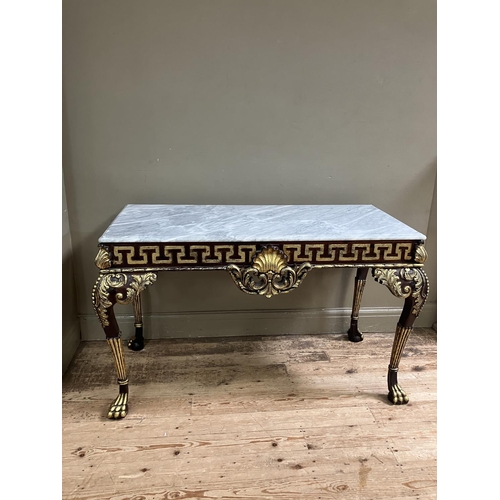 314 - 18th Century style  marble top side table capped with Greek key frieze on cabriole legs with foliate... 