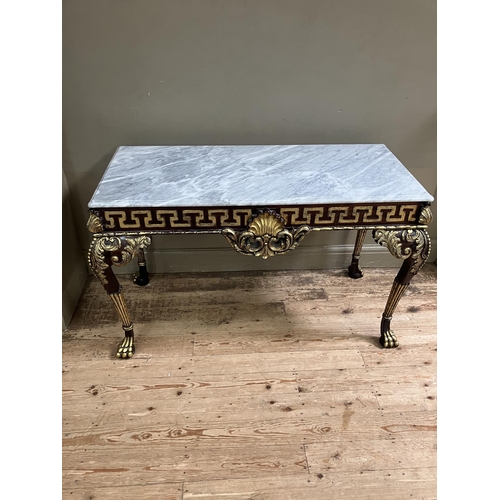 314 - 18th Century style  marble top side table capped with Greek key frieze on cabriole legs with foliate... 