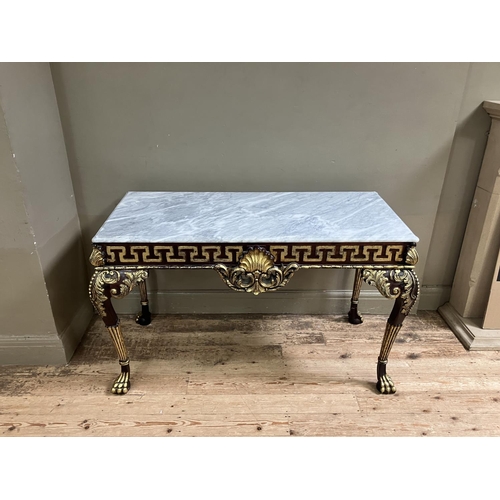 314 - 18th Century style  marble top side table capped with Greek key frieze on cabriole legs with foliate... 