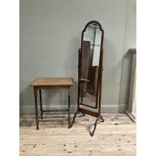 317 - 1930 oak occasional table, rectangular on barley twist and square framing, together with a standing ... 