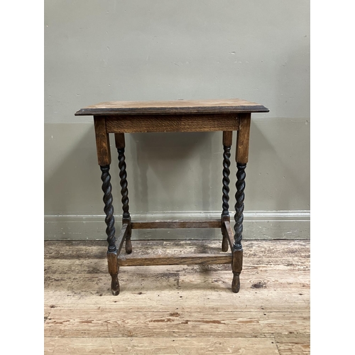 317 - 1930 oak occasional table, rectangular on barley twist and square framing, together with a standing ... 