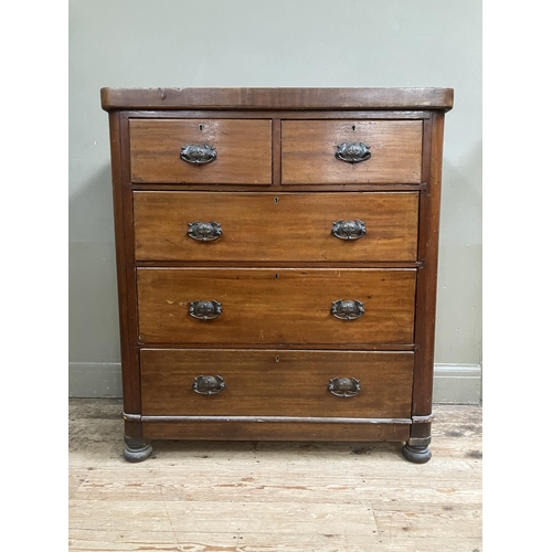 320 - A late Victorian mahogany chest of two short and three long drawers on bun feet