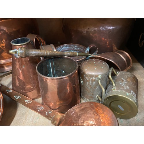 70 - A collection of 19th century and later copper including a copper kettle, coal scuttle, pans, drinkin... 