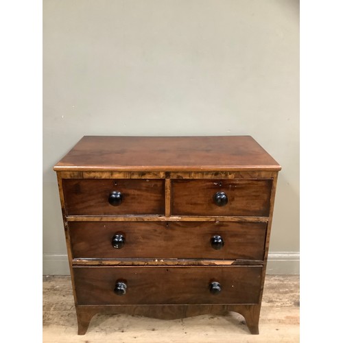 345 - A 19th century mahogany chest of two short above three long drawers on cabriole legs, 90cm x 91cm hi... 