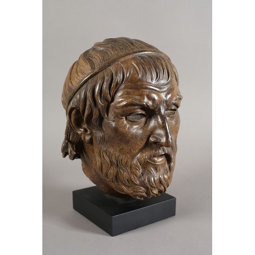 98 - Sophocles, after the Greek antique, resin with bronze-effect finish, on plinth base for the British ... 