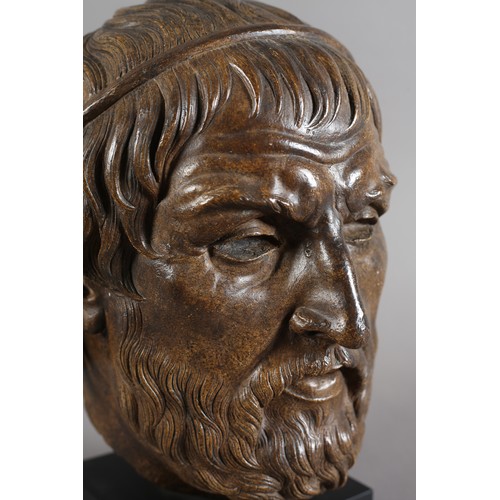 98 - Sophocles, after the Greek antique, resin with bronze-effect finish, on plinth base for the British ... 