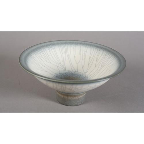 7 - David James White (1934-2011), porcelain pedestal bowl of crackle glaze and spray-on glaze, impresse... 