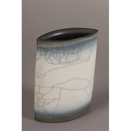 7 - David James White (1934-2011), porcelain pedestal bowl of crackle glaze and spray-on glaze, impresse... 