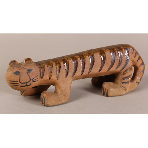 8 - Lisa Larsen (1931-2024) for Gustavsberg, Sweden, Tiger from the Africa series, terracotta with strip... 