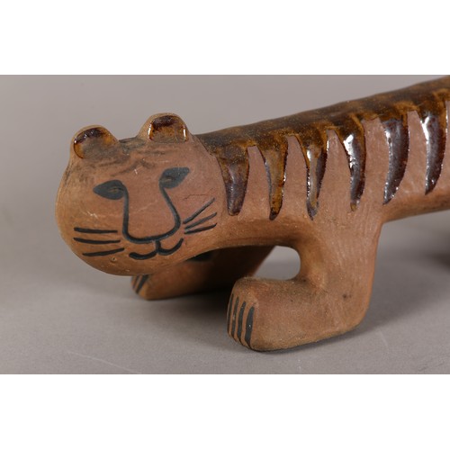 8 - Lisa Larsen (1931-2024) for Gustavsberg, Sweden, Tiger from the Africa series, terracotta with strip... 