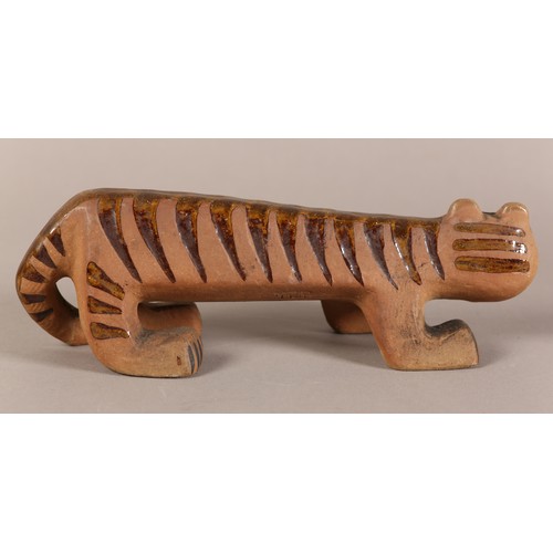 8 - Lisa Larsen (1931-2024) for Gustavsberg, Sweden, Tiger from the Africa series, terracotta with strip... 